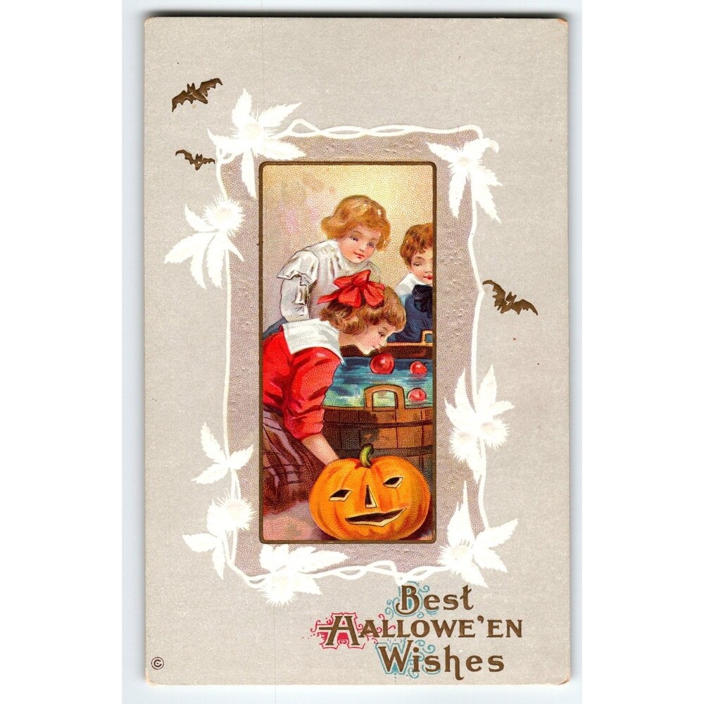 Vintage Stecher Halloween Divided Back Postcard Kids Jack-O'-Lantern 1907-1915